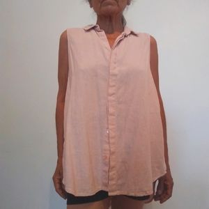 Linen-mix sleeveless, buttoned up long shirt Size L